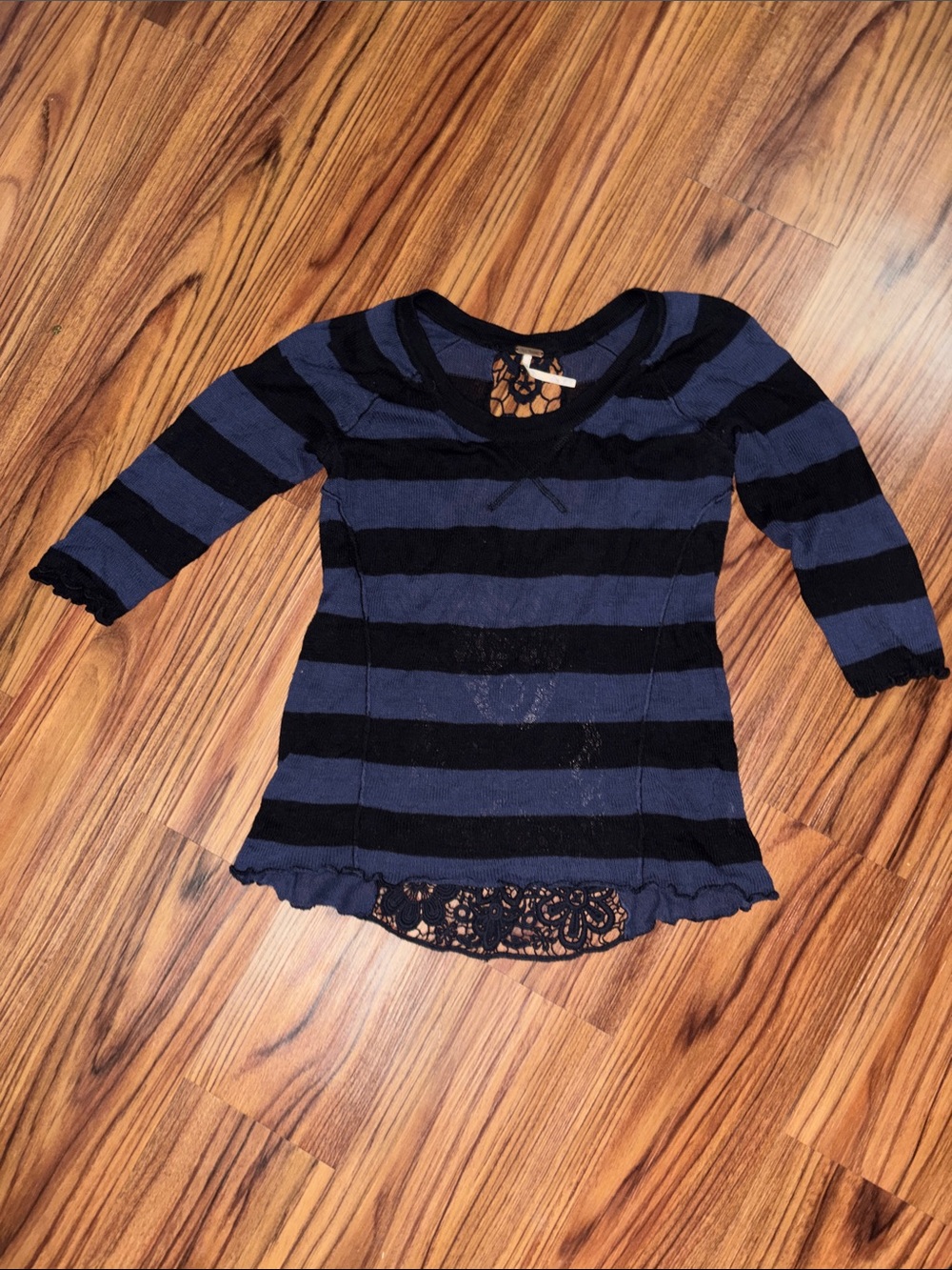 Free People Striped Black & Navy Top